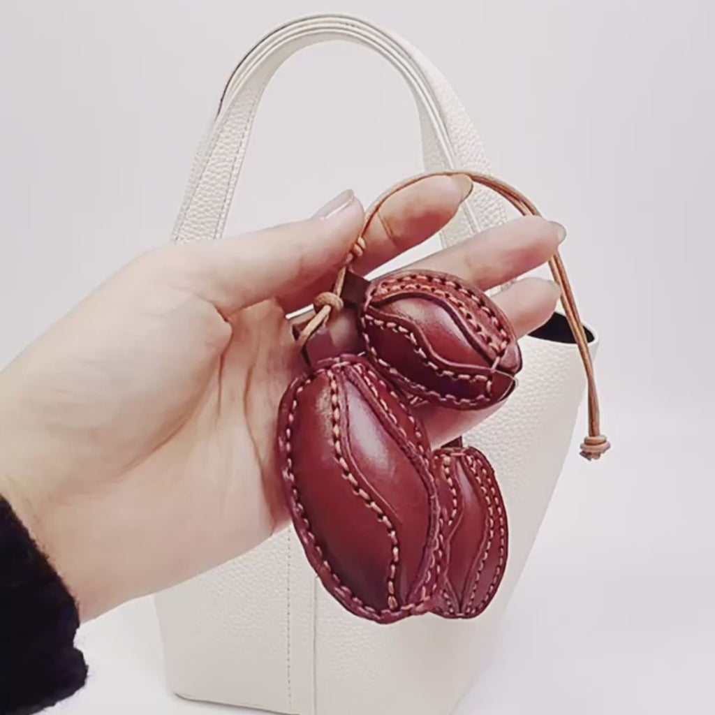 Handmade Leather Coffee Bean Bag Charm